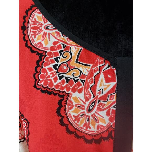 Chico's Tunic Top Women XL Red Geo Print Stretch Cold Shoulder Sleeve Round Neck - Picture 12 of 13